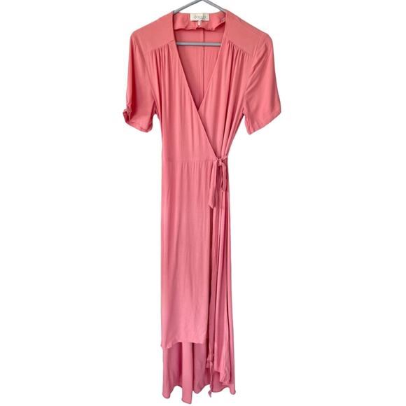 WAYF Pink Wrap Short Sleeve Midi Dress (Size XS) - Picture 2 of 9